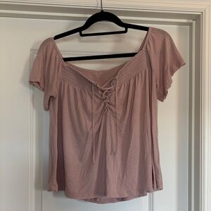 American Eagle Women’s Mauve Lace-Up Short Sleeve Top